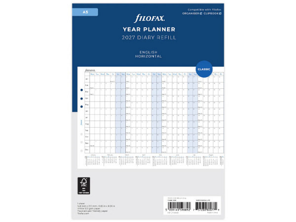 Einlage Filofax A5 Size Jahresplaner 2027 horizontal englisch Januar-Dezember
