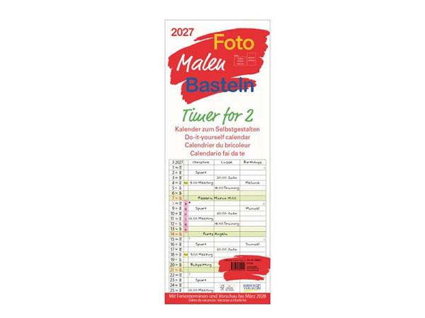 Familienplaner Korsch Timer for 2 Foto-Malen-Bastelkalender 19x52cm
