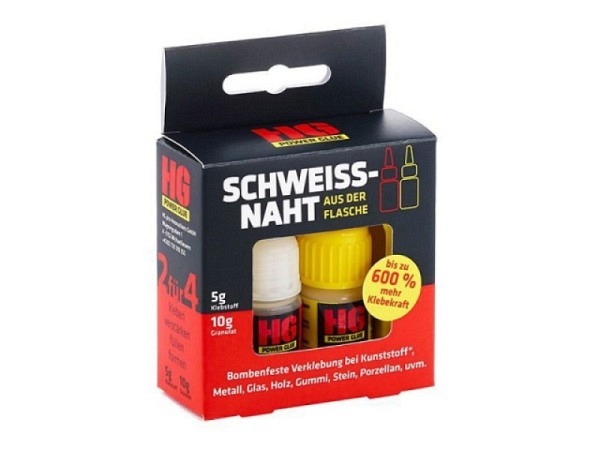 Leim HG Powerglue Schweissnaht aus der Flasche, Set bestehend aus 5 g Kleber und 10 g Granulat