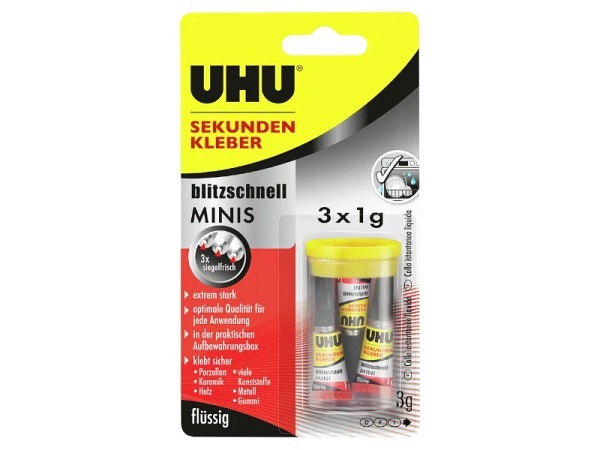 Leim Uhu Sekundenkleber Minis blitzschnell 3x 1g