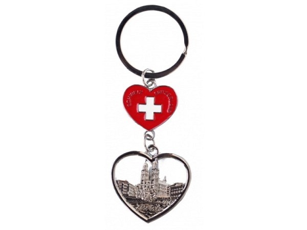 Schlüsselanhänger Zürich Grossmünster und Herz, 2tlg.