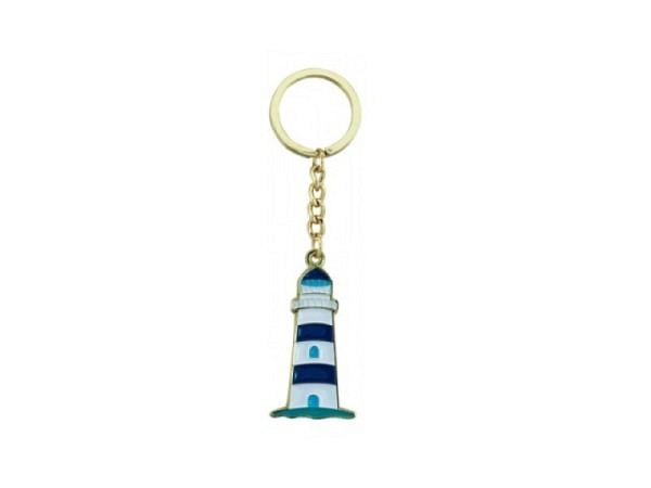 Schlüsselanhänger Seaclub Leuchtturm blau, aus Messing, 2,8x5cm