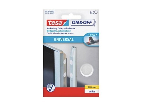 Klettverschluss Tesa On-Off rund 16mm weiss 8 zweier Set