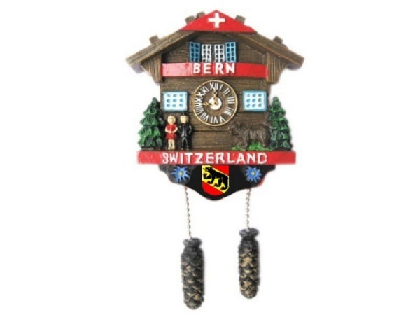 Magnet Berner Chalet in Form einer kleinen Kuckucksuhr