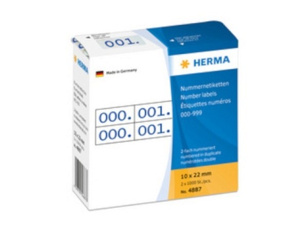 Etiketten Herma Nummern doppelt 0-999 22x10mm blau