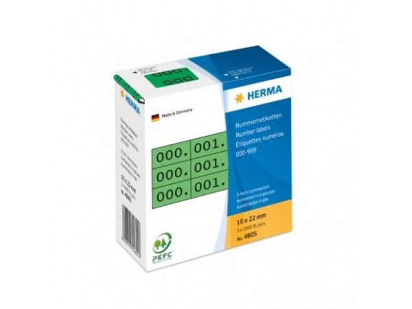 Etiketten Herma Nummern dreif. 0-999 22x10mm grün