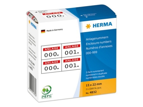 Zahlen Herma 0-999 Doppelnummern rot selbstklebend