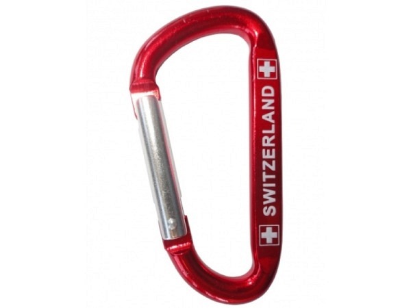 Karabinerhaken Swiss rot, mit Schriftzug Switzerland