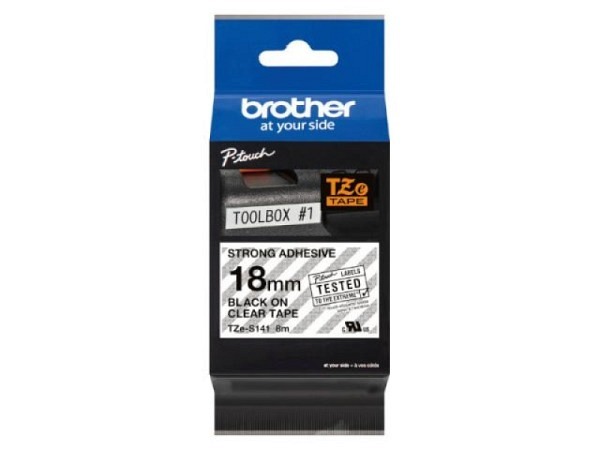 Beschriftungsband Brother P-Touch TZe 18mm breit extra stark, schwarz auf transparent