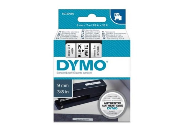 Beschriftungsband Dymo D1 Standardetiketten 9mm breit schwarz auf weiss