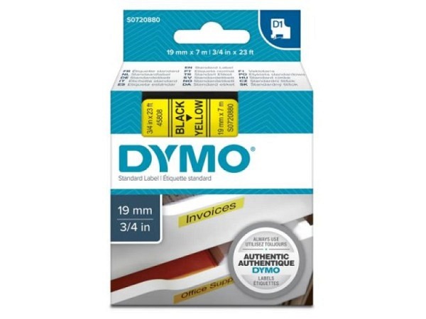 Beschriftungsband Dymo D1 Standardetiketten 19mm breit schwarz auf gelb