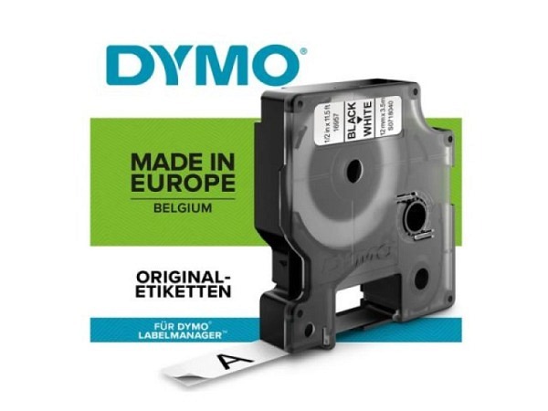 Beschriftungsband Dymo 12mm breit schwarz auf transparent