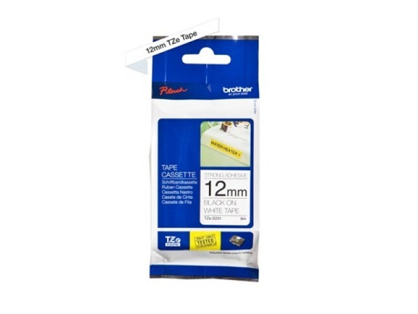 Beschriftungsband Brother P-Touch strong Tape TZe 12mm breit, schwarz auf weiss