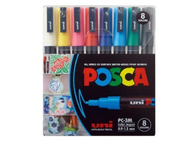 Filzstift Uniball Posca PC-3M 8er Set Classic Colours 0,9-1,3mm Strichbreite, rund