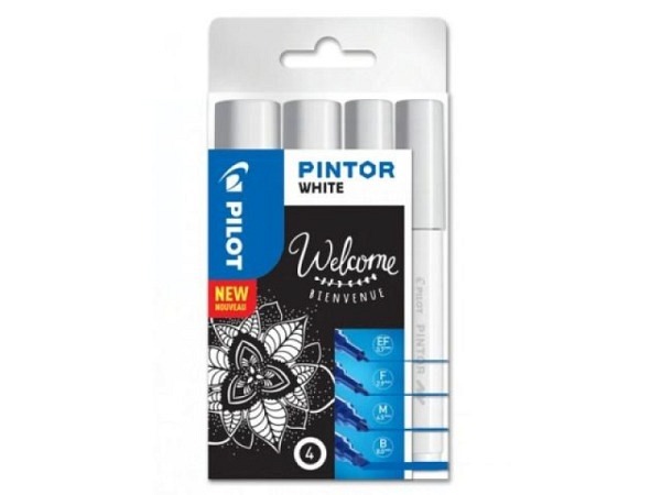 Filzstift Pilot Pintor 4er Set white, Strichbreite rund, Set in den Srichbreiten EF, F, M und B