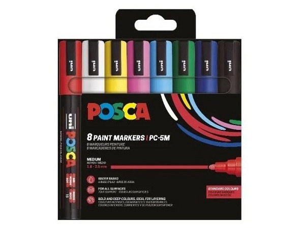 Filzstift Uniball Posca PC-5M 8er Set Classic Colors P 1,8-2,5mm Strichbreite rund