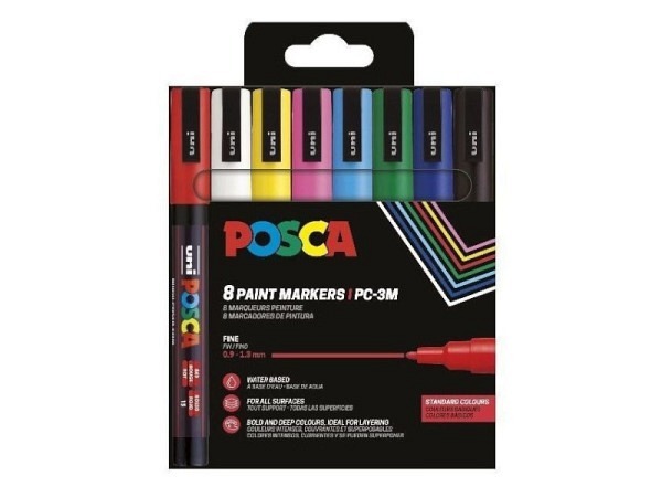 Filzstift Uniball Posca PC-3M 8er Set Classic Colours 0,9-1,3mm Strichbreite, rund