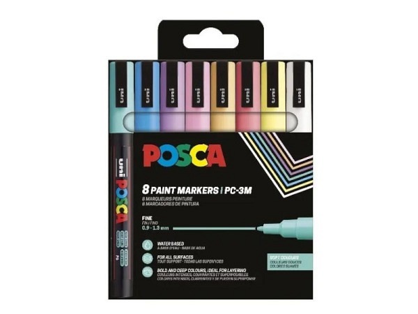 Filzstift Uniball Posca PC-3M 8er Set Soft Colours 0,9-1,3mm Strichbreite, rund