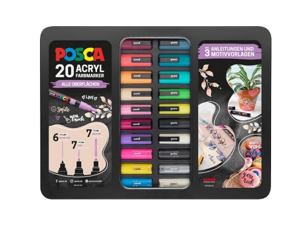 Filzstift Uniball Posca Set 20er Box POP COLOURS