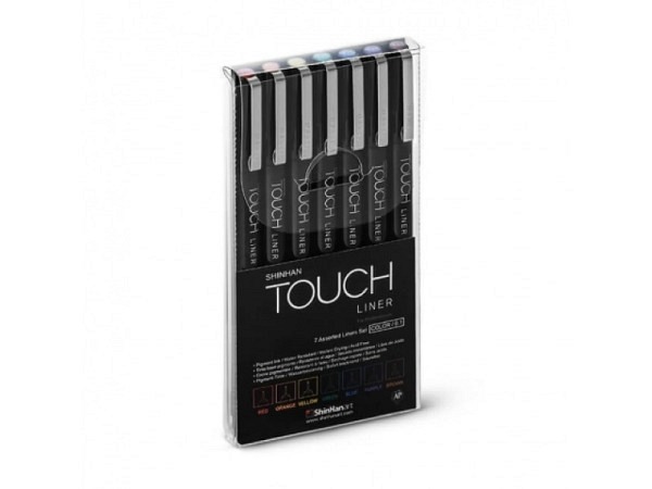 Filzstift Touch Liner Set mit 7 Farben 0,1mm, Wasserbasis