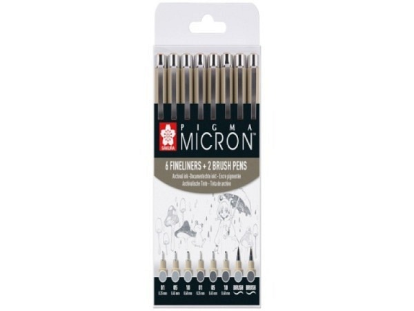 Filzstift Sakura Pigma Micron Set 8er lichtgrau/kaltgrau