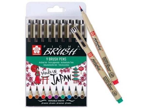 Filzstift Sakura Pigma Brush Set 9er farbig