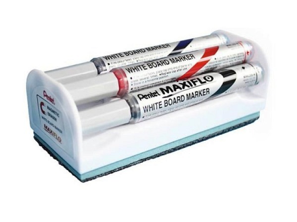 Filzstift Pentel Maxiflo MWL5M für Whiteboards rund 4er Box mit integriertem Schwamm