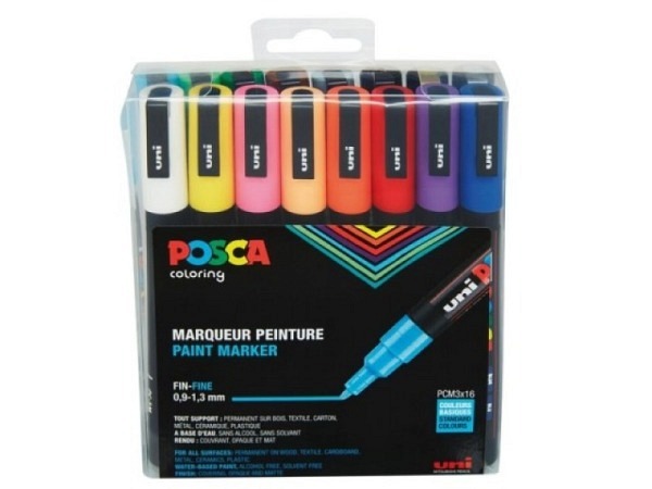 Filzstift Uniball Posca PC-3M 16er Set 0,9-1,3mm Strichbreite rund