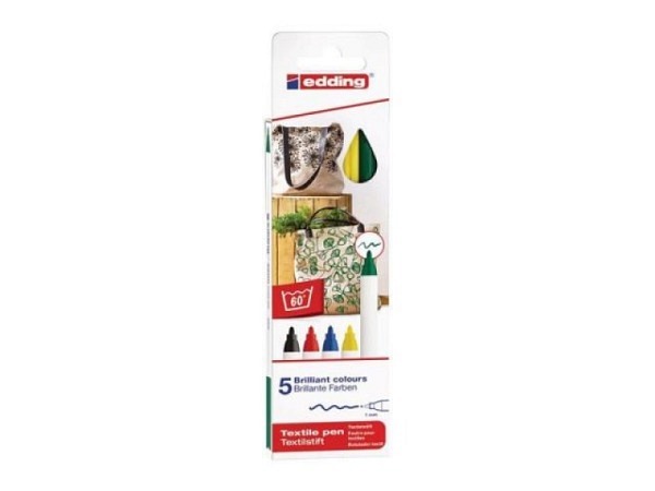 Filzstift Edding 4600 T-Shirt 1mm rund Basic-Color-Set mit 5 Stk.