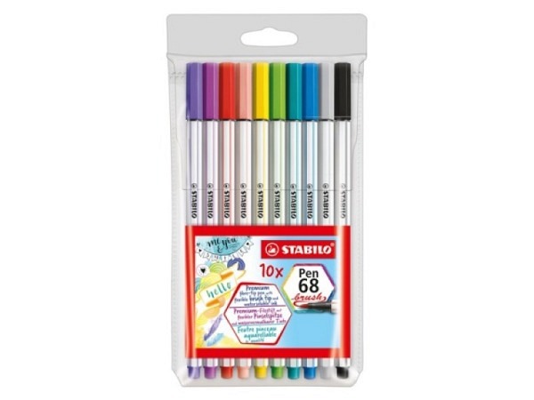 Filzstift Stabilo Pen 68 brush 10er Kunststoffetui, Pinselstift