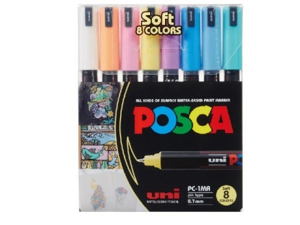 Filzstift Uniball Posca PC-1MR 8er Set Soft Colours 0,7mm Strichbreite rund