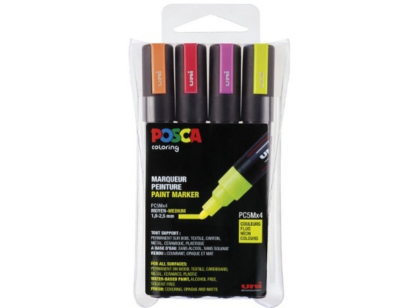 Filzstift Uniball Posca PC-5M 4er Set Neonfarben 1,8-2,5mm Strichbreite rund
