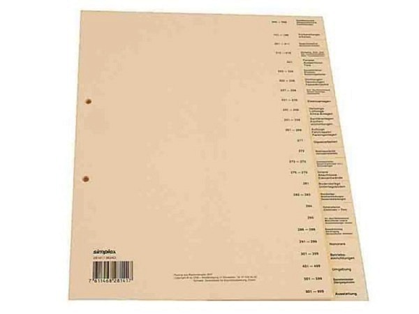 Register Simplex Bauabrechnung A4 26tlg braunes Papier 160g/qm