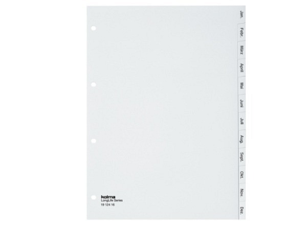 Register Kolma Kunststoff weiss Longlife A4 Januar-Dezember