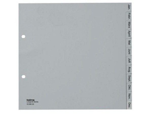 Register Kolma Kunststoff grau A4 teildeckend Januar-Dezember schwarz beschriftet