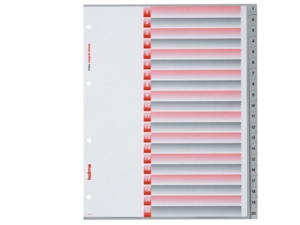 Register Kolma XL Kunststoff grau Longlife A4 1-20