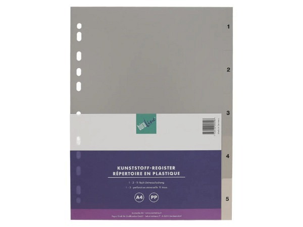 Register Büroline Kunststoff grau 1-5 A4