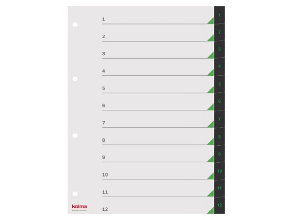 Register Kolma Kunststoff Linea Verde schwarz A4 1-12 