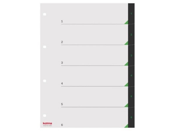 Register Kolma Kunststoff Linea Verde schwarz A4 1-6