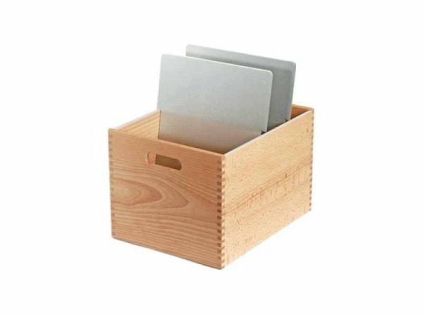Karteikasten Holz A4 hoch 30cm tief, mit 2 Schwenkplatten