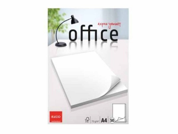 Block Elco Office A4 weiss 70g/qm 50 Blatt, mit Lösch- und Linienblatt, Kopfleimung
