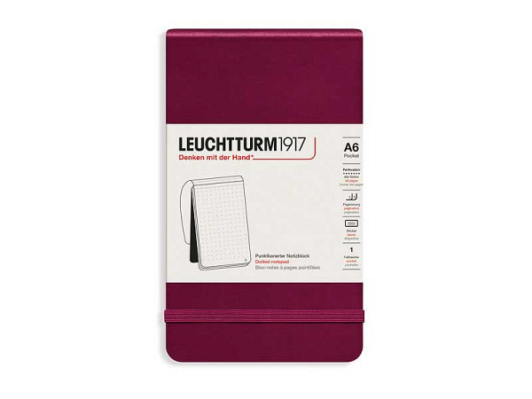 Notizblock Leuchtturm Pocket A6 Hardcover Port Red Punktkariert