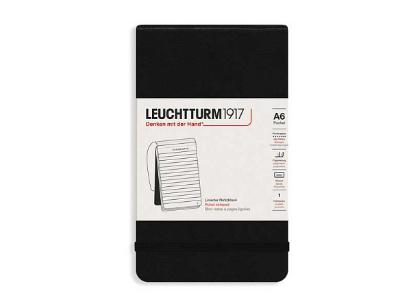 Notizblock Leuchtturm Pocket A6 Hardcover Schwarz Liniert