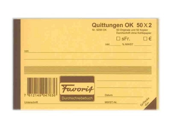 Quittung Favorit A6quer 9296 OK 50x2 Blatt weiss