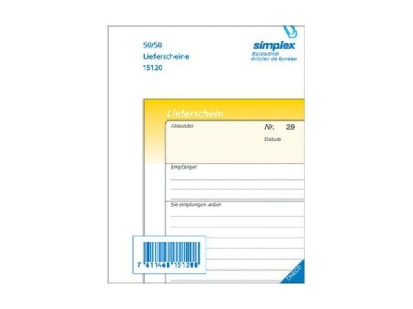 Lieferscheine Simplex A6 50x2 deutsch, selbstdurchschreibend