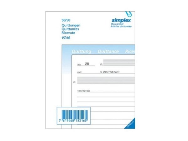 Quittung Simplex 50x2 A6 quer hellblau/weiss