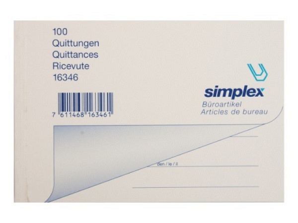 Quittung Simplex A6 quer 100Blatt, ohne Talon 3sprachig