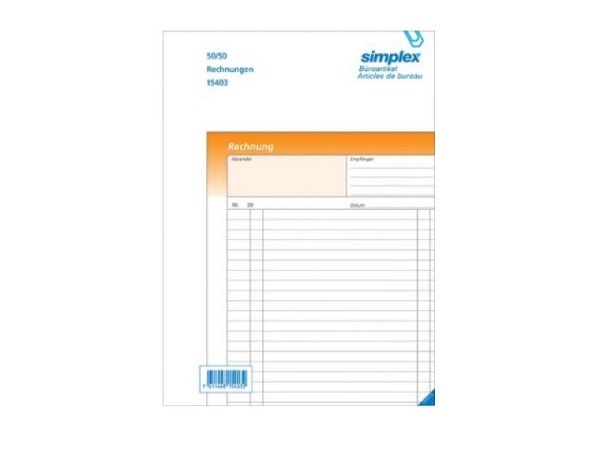 Rechnungen Simplex A5 50x2, Druck orange, Papier weiss