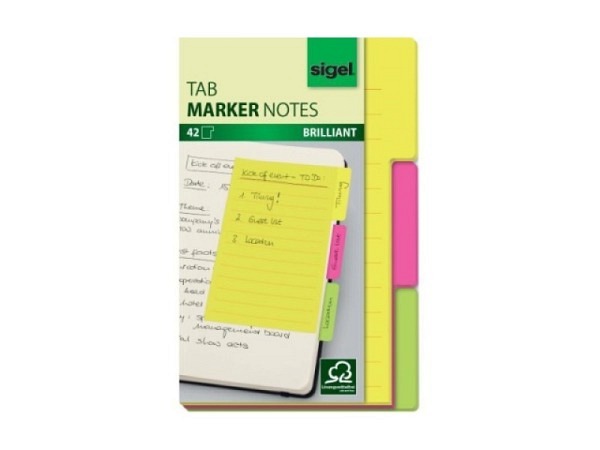 Haftnotizen Sigel Tab Marker Notes mit 3 Register neonfarben