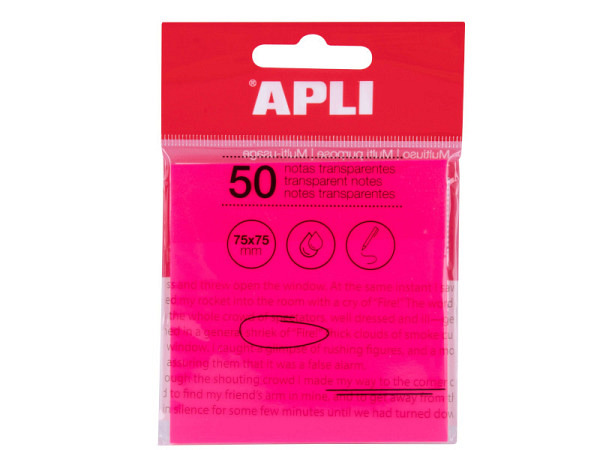 Haftnotizen Apli transparent 75x75mm neonpink